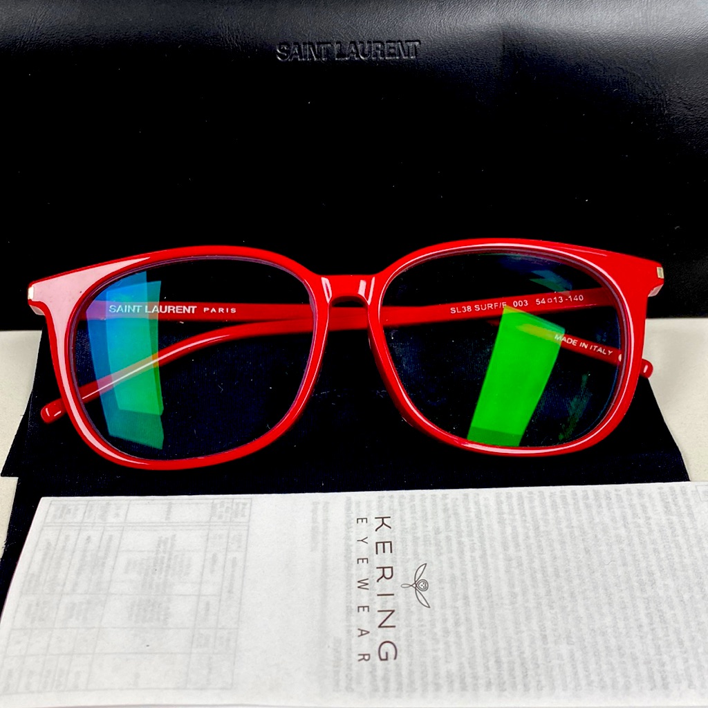 Saint Laurent Red Oversized Logo Frames High End Non Scratch Lenses Eyeglasses
